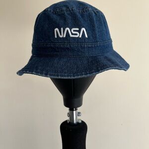 NASA embroidered Denim Bucket Hat - Blue OS
